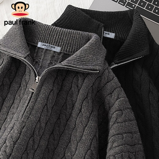 Paul Frank sweater men's autumn and winter casual sweater men's half turtleneck zipper wool top jacket dark gray 3XL
