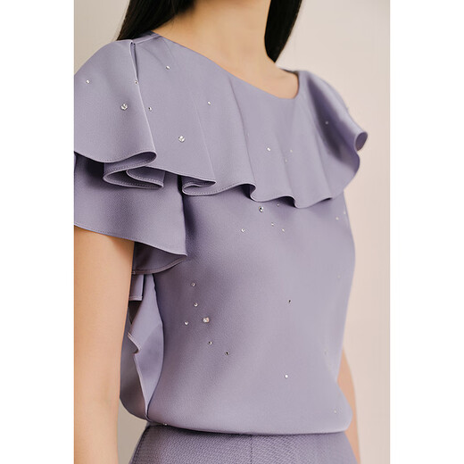 OBBLIGATO Olegato summer U-neck ruffled hand-beaded suit top light purple top S