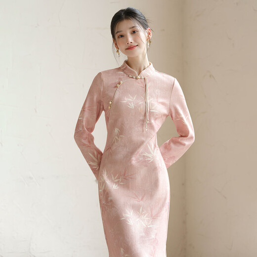 Chuchan Clothes Dress Women 2025 Autumn New Style New Chinese Style National Style Print Slim Stand Collar Button Improved Cheongsam Xiafen L Ready in Stock