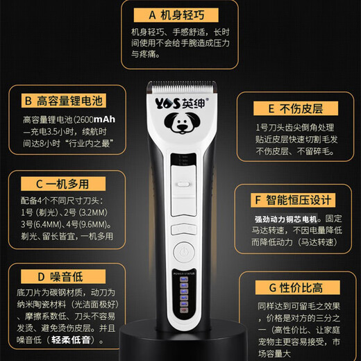 Yingshen pet electric clipper bass dog and cat electric clipper Teddy Bichon pet shaver pet supplies 9880 host + 1-2mm blade