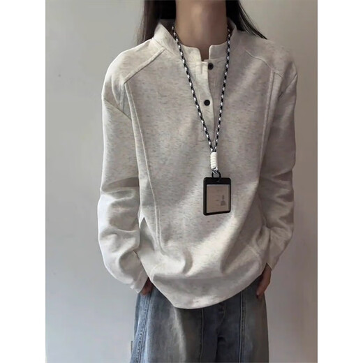 Yiran presents pullover sweatshirt for men in autumn and winter new style Henry collar deconstructed splicing design bottoming shirt versatile fashion top for men white gray M recommended 90-110Jin Jin is equal to 0.5 kg