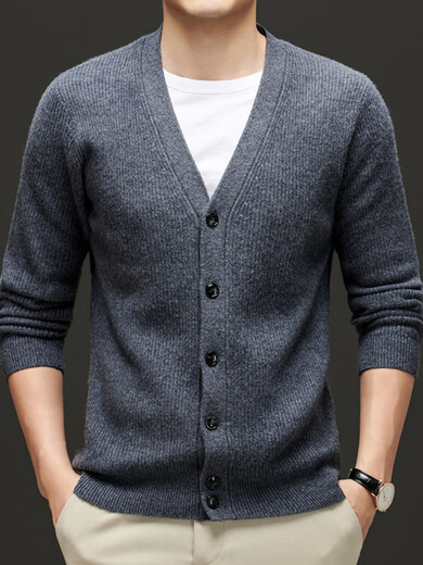 NOSSKISS international luxury brand high-end pure wool sweater men's cardigan autumn and winter V-neck thickened warm sweater jacket black gray M 170 suitable for 120-135 Jin Jin equals 0.5 kg one size