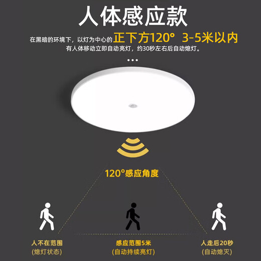 Biuyum human body sensing ceiling lamp LED three-proof ceiling lamp engineering stair aisle corridor corridor light ultra-thin smart lamp 18W-diameter 30cm-human body sensing