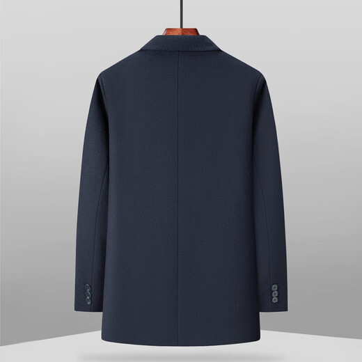 100 Pure Wool Coat Jacket Men's Autumn and Winter Lapel Business Casual Middle-aged Executive Woolen Jacket Navy Blue 4XL (185-195)