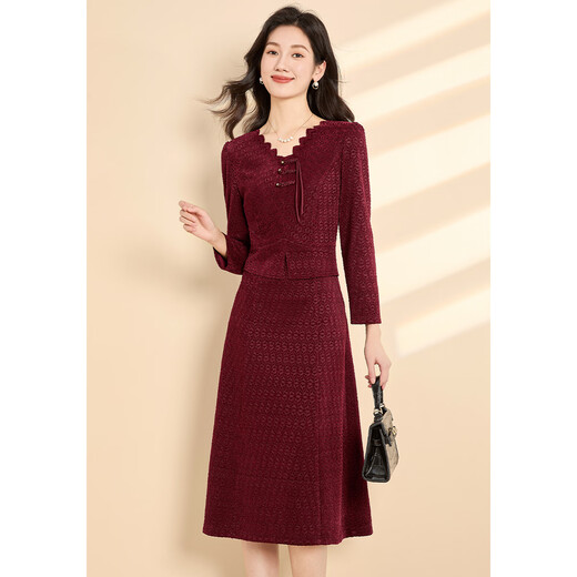 Kebeier Red Modified Cheongsam Kleid für Frauen 2025 Neue Frühlings- und Herbstmutter-Schwieger-Hochzeitskleid-Textur-Rock 2xl