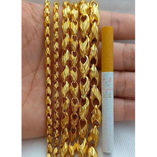 Wanke 999 authentic Yuesa gold imitation gold fake chain gold-plated necklace men's hollow melon seed chain women's 2025 8 mm thick 70 cm long weight 70 Lao Fengxiang quality