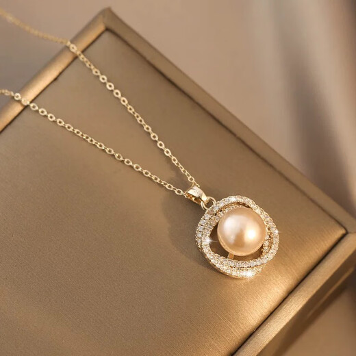 Chow Runxi micro-encrusted diamond bird's nest necklace natural freshwater pearl light luxury niche design pearl pendant clavicle chain picture color