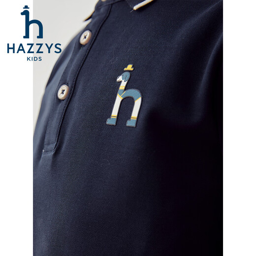 HAZZYS children's clothing boys and girls POLO shirt autumn new lapel casual long-sleeved T-shirt navy 130