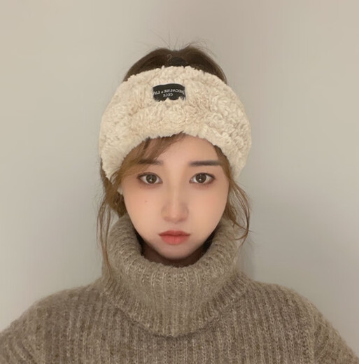 Biyun Autumn and Winter 2025 New Rabbit Fur Hairband for Women's forehead to keep warm during postpartum period, plus velvet and thickened wide-brimmed hairband, khaki color, trendy and warm, 56-58cm