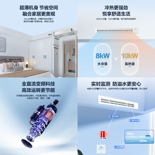 Haier central air conditioner 3 HP one to two duct machine full DC frequency conversion, one bedroom and one living room, Lejia RFC80DXA, 7 meters installation package, 3 HP, one to two, one bedroom and one living room