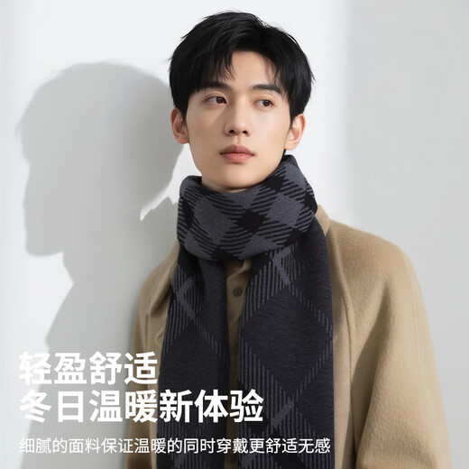 Memaru scarf for men in autumn and winter, versatile woolen warm men's plaid student scarf, high-end birthday gift for boyfriend