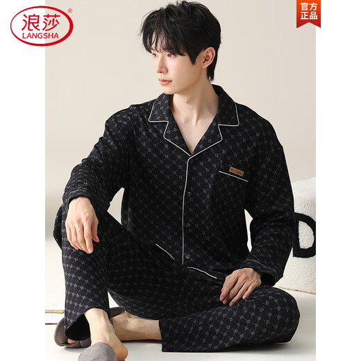 Langsha Cardigan Pajamas Pantalones para hombres y otoño Pantalones de manga larga Trazo de ropa para hombres de verano