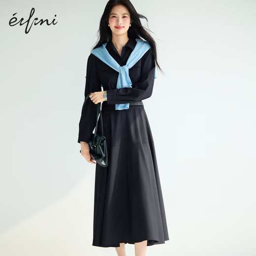 
Eifli (eifini) Eifli anti-wrinkle TR color spinning slim and stretch out the wave skirt hem waist beef tendon comfortable women's skirt 2025 autumn new style Navy M