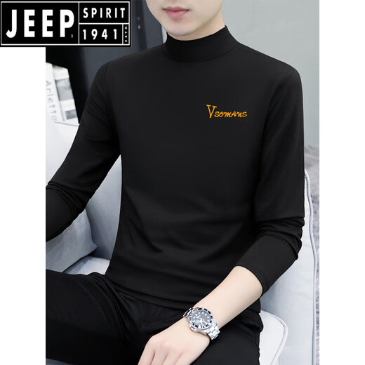 Jeep Spirit Pure Cotton Halbschildkragenpullover Basishemd Herren-Langsalz T-Shirt Middle Color Middle Collar Spring und Herbst Herren Unterwäsche T-Shirt außerhalb Herbst Kleidung LH-TH-AUSBAR