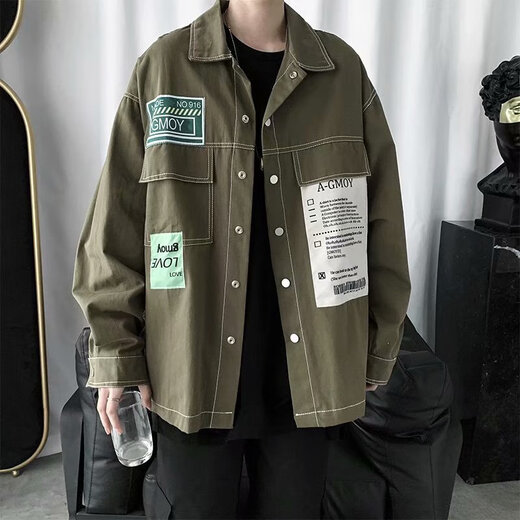 
Ye Yuchun Autumn Japanese Spliced ​​Men's Denim Jacket Fashion Student Korean Style Shirt Teen Loose Working Jacket L15886 M (90-105Jin[Jin equals 0.5 kg])