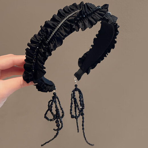 Kamalun (KAMALUN) light luxury women's headband 2025 new tassel headband face wash hairpin hairband high-end hair accessories high skull headband black tassel brand gift box