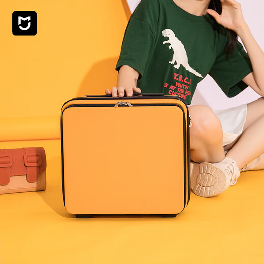 小米有品前置开口行李箱小型迷你多功能电脑包16寸手提化妆箱轻便携收纳包 墨绿色 16寸