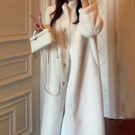 Gu Bing fur coat for women long fur one-piece mink velvet Korean style noble thickened winter high-end coat for women beige M Recommended 115Jin Jin is equal to 0.5kg within
