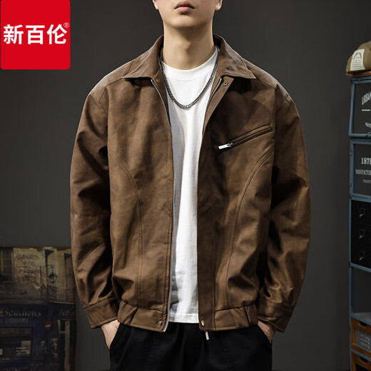 New Balance high-end autumn Maillard retro leather jacket men's spring and autumn new American casual handsome pilot leather jacket coffee color L