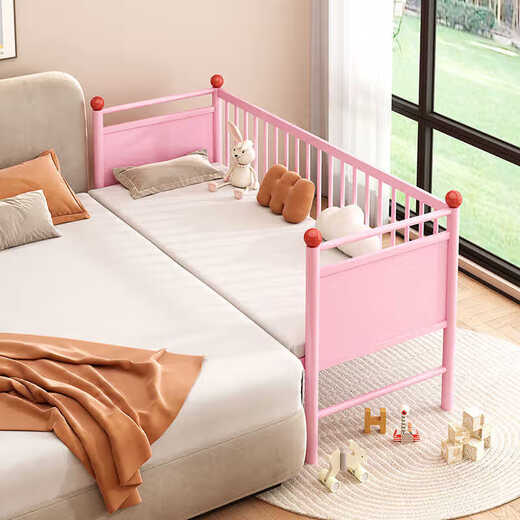 Jusi Iron Art Children's Spliced Bed with Guardrail Bed Baby Crib Extra Wide Large Bedside Artifact Baby Single Bed Children's Bed Pink Size Contact Customer Service for Customization