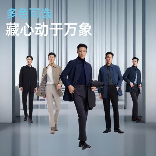 YOUNGOR Jacket Men's Down Windbreaker for Young and Middle-aged Men with Goose Down Liner Removable Two-Wear Windbreaker Navy L 175/96A