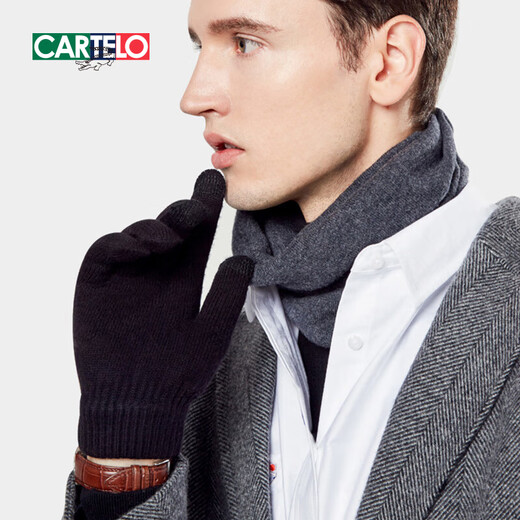 Cardile crocodile wool warm gloves men's autumn and winter thickened knitted wool gloves men's cycling and driving cold-proof touch screen gloves