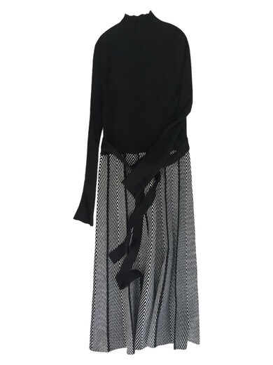TJQ ​​Robe tricotée de marque haut de gamme de luxe pour femmes 2025 Nouveau style moyen à la mode avec une jupe de manteau noir S
