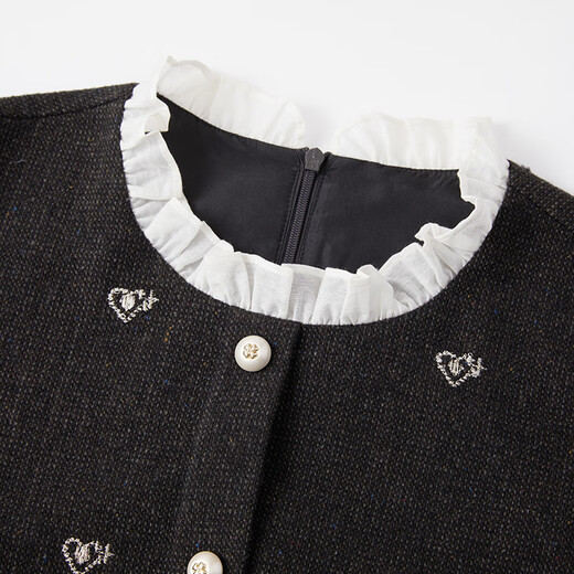 XIANGYING XIAOXIANGFENG Vestido falso de dos piezas para mujeres 2025 Autumn Nuevo volante con volantes Falda de manga de oro de manga larga gris oscuro M