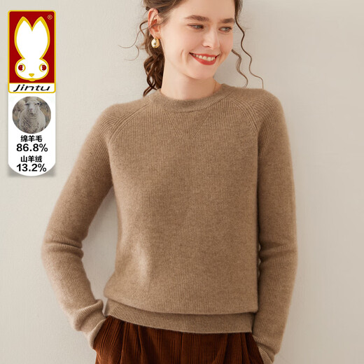 Golden Rabbit Brand 2025 Autumn and Winter Round Neck Cardigan Sweater Women's Thick Loose Top Slimming Soft Skin Friendly Cashmere Sweater Pearl White 86.8% Wool + 13.2% Cashmere L