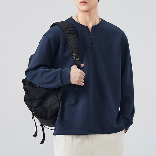 Baleno S&K series Henley collar men's long-sleeved T-shirt autumn trendy tops and sweatshirts spring and autumn inner layering shirts black M recommended 90-105 Jin Jin equals 0.5 kg