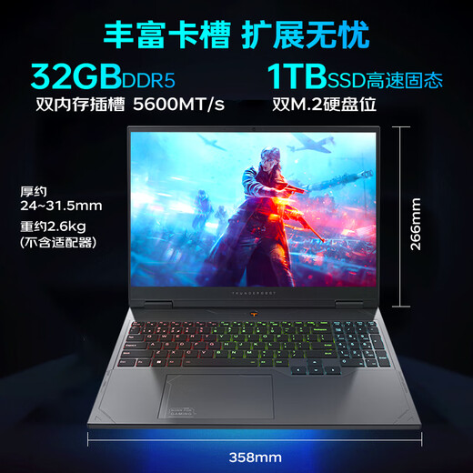 雷神猎刃16/S锐龙R9-7945HX满血RTX5070Ti电竞游戏本16英寸设计AI编程办公笔记本电脑 R9-7945HX|5070Ti|300Hz云影屏 32G内存|1T高速固态