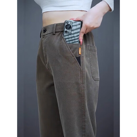 Woodpecker elastic waist casual pants for men in autumn and winter, plus velvet and thickening, middle-aged men's loose straight elastic sports long pants gray regular 32 recommended 135-145 Jin Jin equals 0.5 kg