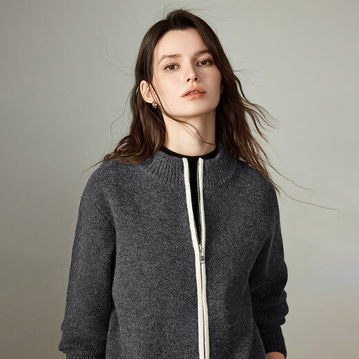 Chuyu Contrast Color Sweater Jacket Wide Leg Pants Women's 2025 Winter New Thick Arctic Velvet Sports Style Two-piece Suit Dark Gray S