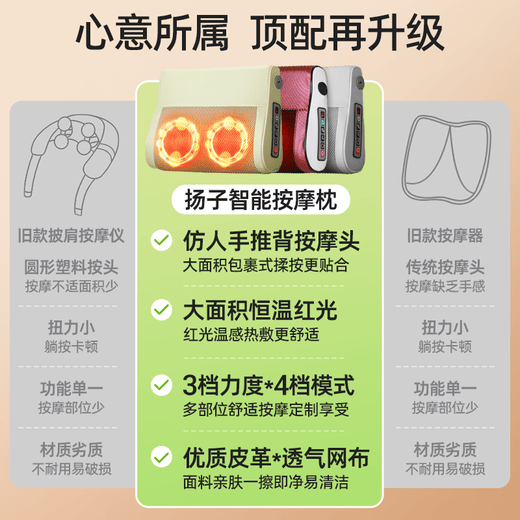 Masajeador de columna cervical Yangtze, almohada multifuncional, almohada de masaje para piernas, compresa caliente para todo el cuerpo, hombros, cuello, cintura y espalda, masajeador de amasamiento humano de simulación en el hogar como regalo navideño para padres, modelo rojo insignia mejorado, ajuste de seis niveles + compresa caliente con luz roja + amasado profundo