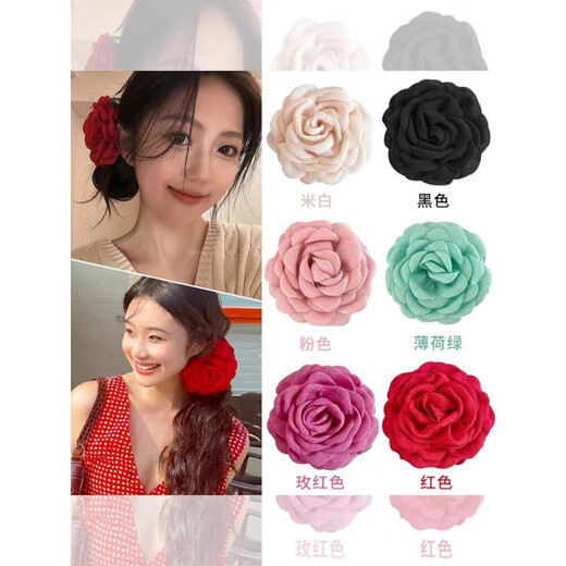Xiao Panda Red Flower Clip Hair Accessories Dry Rose Caro Hair Clip Head Flower Hair Accessories 2025 New Fashion Shark Clip Large Red + Pink 2-piece Set 12cm