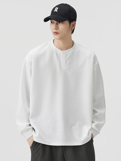Duken heavyweight waffle sweatshirt men's spring and autumn 2025 high-end American loose Henry collar bottoming shirt long-sleeved light gray soft and skin-friendly/not easy to pilling S (recommended 110Jin Jin equal to less than 0.5 kg)