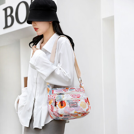 Kimberley Kangaroo 2025 Neue bedruckte Damentasche, große Kapazität, modische Mumientasche, leicht, wasserdicht, One-Shoulder-Kuriertasche, Stofftasche, Leinentasche, blaue Unterseite, Blumenmuster