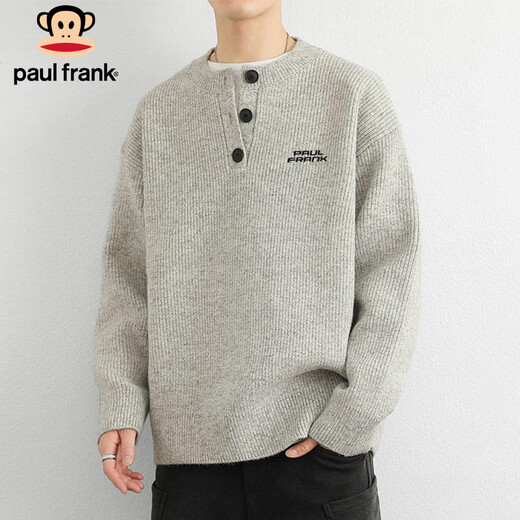 Paul Frank Sweater Men's Autumn and Winter Versatile Loose Knitwear Men's Jacket Trendy Brand Wool Bottoming Shirt Light Gray L