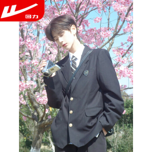 Pull back college style suit men's suit dk uniform autumn Japanese retro jk student class uniform loose and handsome suit black suit + white long-sleeved shirt S