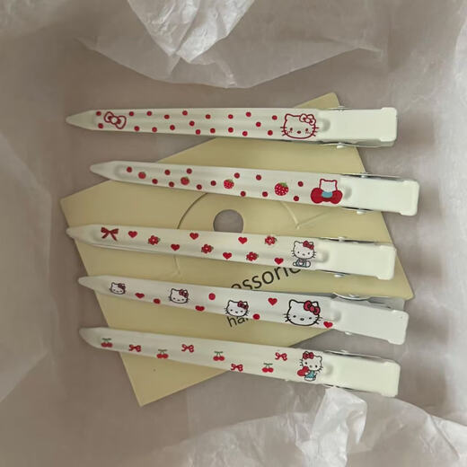 Dai Yan hellokitty hair clip cute kt cat makeup broken hair clip bangs duckbill clip hair accessories side clip cat hair clip cherry KT big duck clip main picture 5-piece set