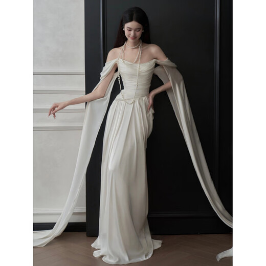 LISM International первая марка первой линии одно плечо Satin Light Sward Dress Bride Feel Super Fairy приветствуют гости с темпераментом Light Luxury Bride White S