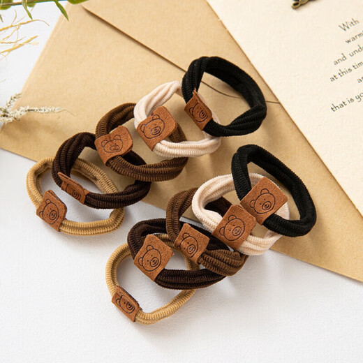 Fashionable cute little bear headband high elastic rubber band women's hair tie new style hair tie durable ball headband leather case mixed color 5 pieces