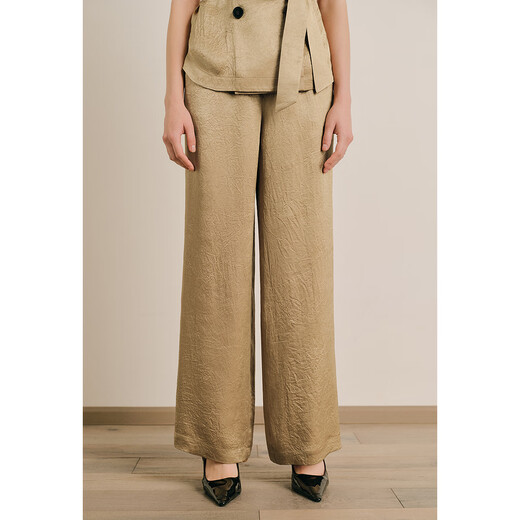 OBBLIGATO Oligato 2025 autumn and winter special selection of textured double-breasted coat style top and antique gold women's pants S