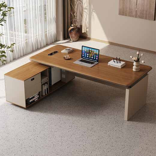 Shuxuan (SHUXUAN) E0 level environmentally friendly light luxury office desk boss table and chair combination simple modern financial table president desk manager table 2.0m boss table + 2.0m bookcase with multi-function cord box cover