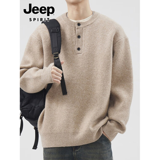 JEEP SPIRIT high-end American Henry collar sweater men's autumn and winter new lazy style casual knitted cardigan for men MM04 black 2XL