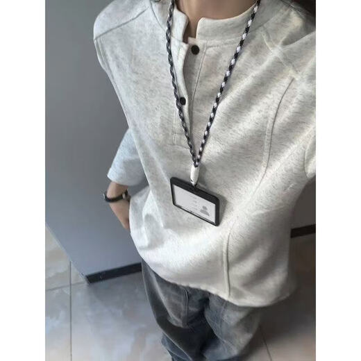 Mo Xiaodao Henry collar POLO shirt sweatshirt for men in spring and autumn deconstructed splicing design right shoulder bottoming shirt hooded long-sleeved T-shirt light gray XL 120-140Jin Jin equals 0.5 kg