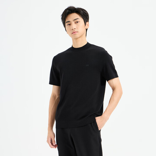 LiLang Light Fashion Men's Clothing 100% Sheep Wool Wool Sweater Men's Machine Washable Half Turtle Collar Warm Knitted Short Sleeve Sweater Black (1S) 2XL (180)