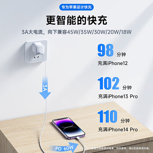 Directly sold genuine Apple charging cable adapted to 20W/30W/60W fast charging original data cable iPhone14/13/12/11/8/XR mobile phone promax charger Apple 8-14 series supports 20-60W 1 meter PD fast charging cable