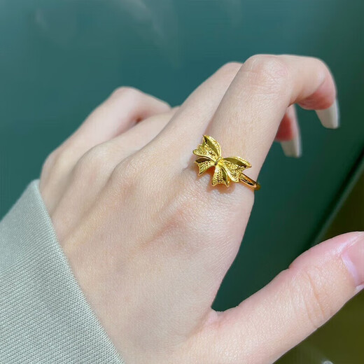 Ningfeng Old Phoenix Gold Store Gold 9999 Bow Ring Fugitive Princess Imitation Gold Live Ring Holiday Girlfriend 1.12g