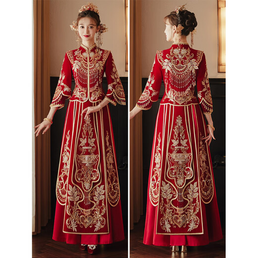 
Yifen Mengyi Velvet Xiuhe Clothing 2025 New Wedding Wedding Dress Chinese Bride Clothing Dragon Phoenix Gown Wedding Clothing Chinese Style Autumn Handmade Bead Flower Heavy Industry-Velvet Style S